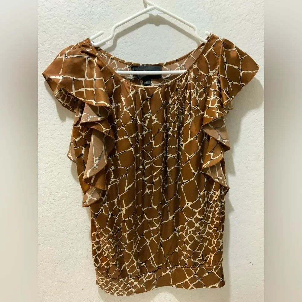 Julie Brown Sleeveless ruffle Blouse brown elastic in back size 0